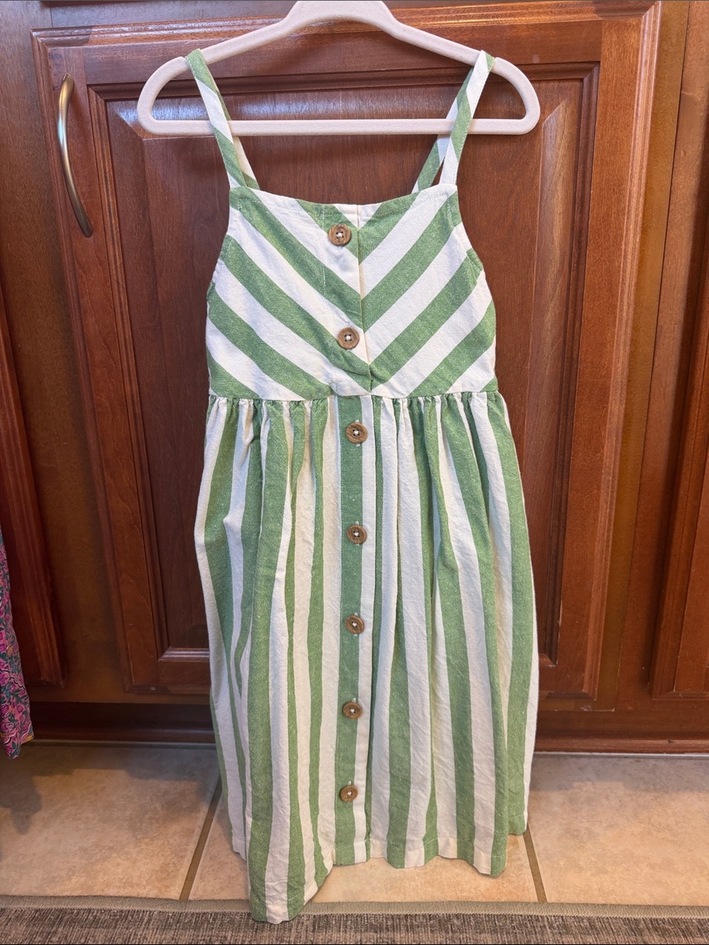 Girls' Hanna Andersson Green and White Stripe Button-Front Sundress Size 100 (4)